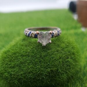 14k Gp Heart-Shaped Silver and Blue Gemstone Ring Size 8 R816
